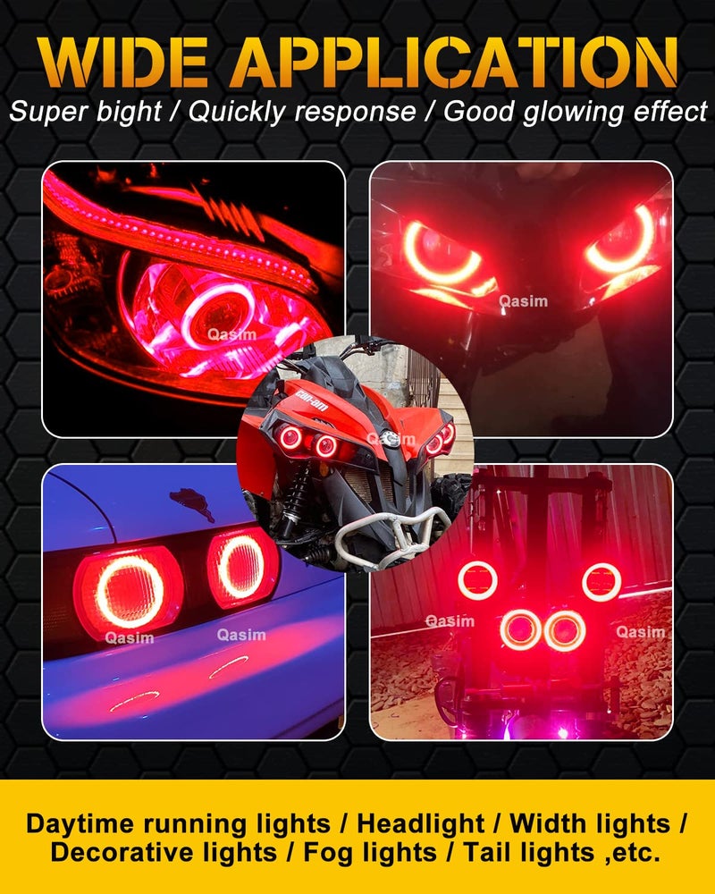 QasimLED 110MM Red Angel Eyes 78SMD COB LED Driving Light DRL Halo Ring Day Decorative Warning Lights 9-30V DC,1 Pair - Image 5